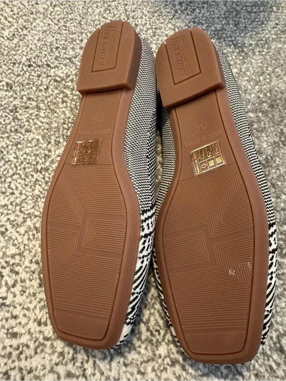 Black & Cream Geometric Canvas Slip-On Flats